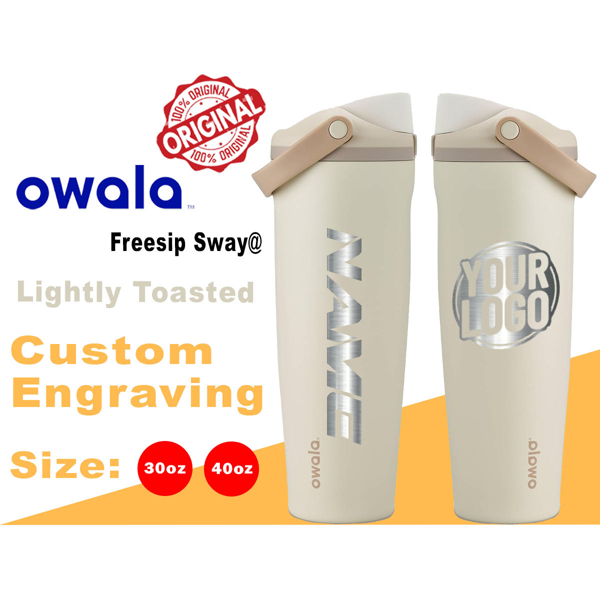 Owala Lightly Toasted Color Freesip Sway Water Bottles, Laser Engraved Owala, Owala Name Bottle, Owala Logo Bottle, Zengraved Store