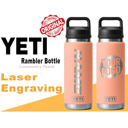 Yeti Lowcountry Peach Color Rambler Bottle | Laser Engraved Yeti Bottle, Custom Stainless Steel Bottle, Custom Bottle, Text Bottle,Zengraved