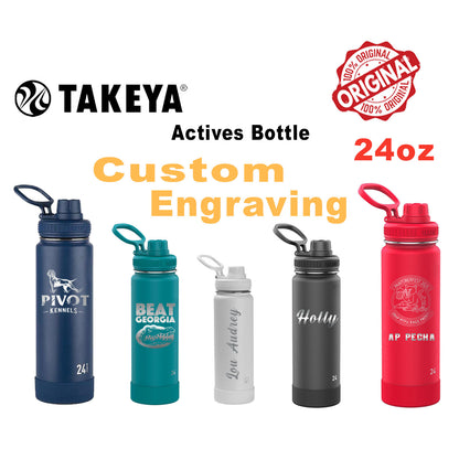 Personalized Takeya 24oz Activate Bottle: Laser Engraved Stainless Steel Water Bottle, Custom Name Bottle, Custom Logo Bottle, Bulk Bottle