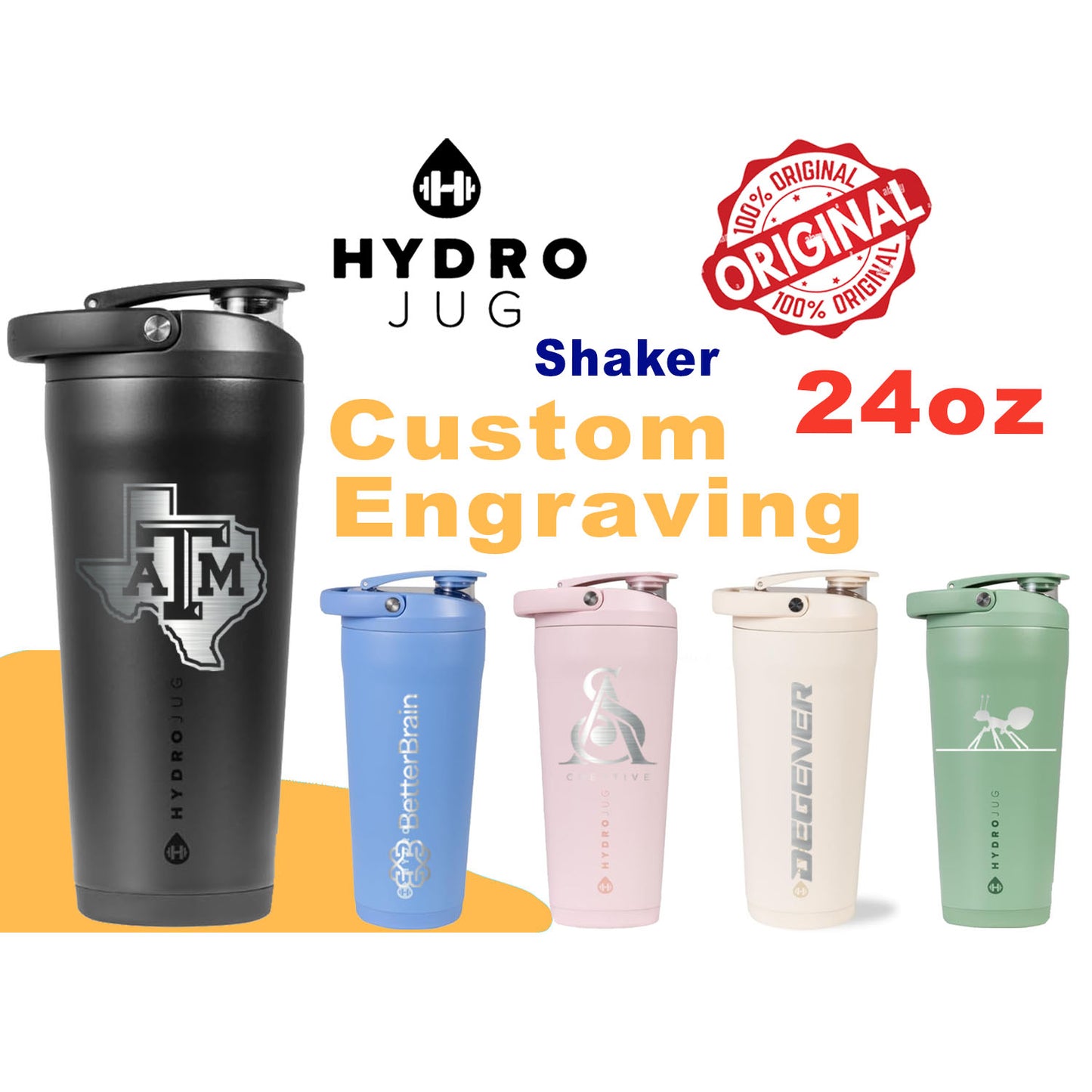 Personalized 24oz Hydro Jug Shaker | Laser Engraved Stainless Steel Shaker | Custom Leakproof Shaker, Premium Shaker for Fitness, Sports
