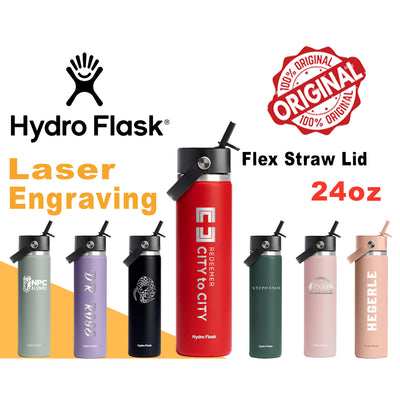 24oz Hydro Flask Flex Straw Lid Bottle, Personalized Stainless Steel Water Bottle, Laser Engrave Insulated Water Bottles