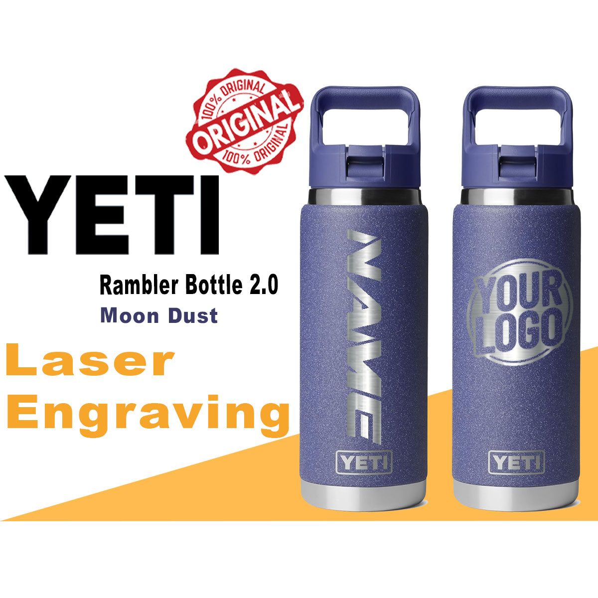 YETI Moon Dust - Textured Rambler Bottle 2.0: Laser Engraved Stainless Steel Bottle, Custom Yeti Bottle With Lid, Easy to Sip, logo bottle