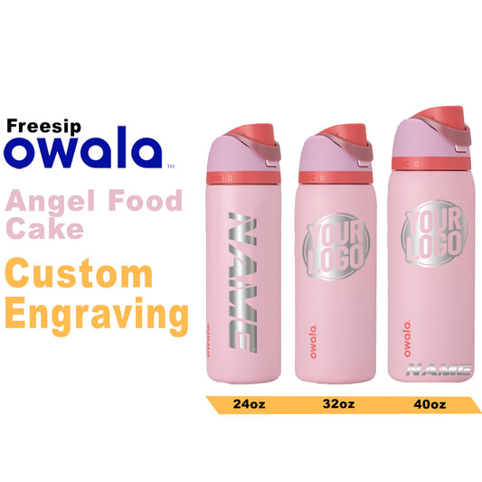 Owala Angel Food Cake Insulated Water Bottles, Personalized Stainless Steel Water Bottle, Laser Engraved Custom Water Bottle with Straw. engraving lounge