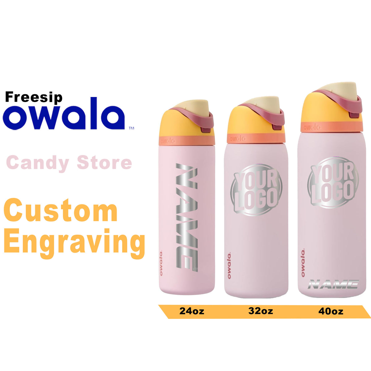 Owala Candy Store Color Freesip Water Bottles, Personalized Stainless Steel Bottle, Laser Engraved Custom Bottle, Thanksgiving engraving lounge