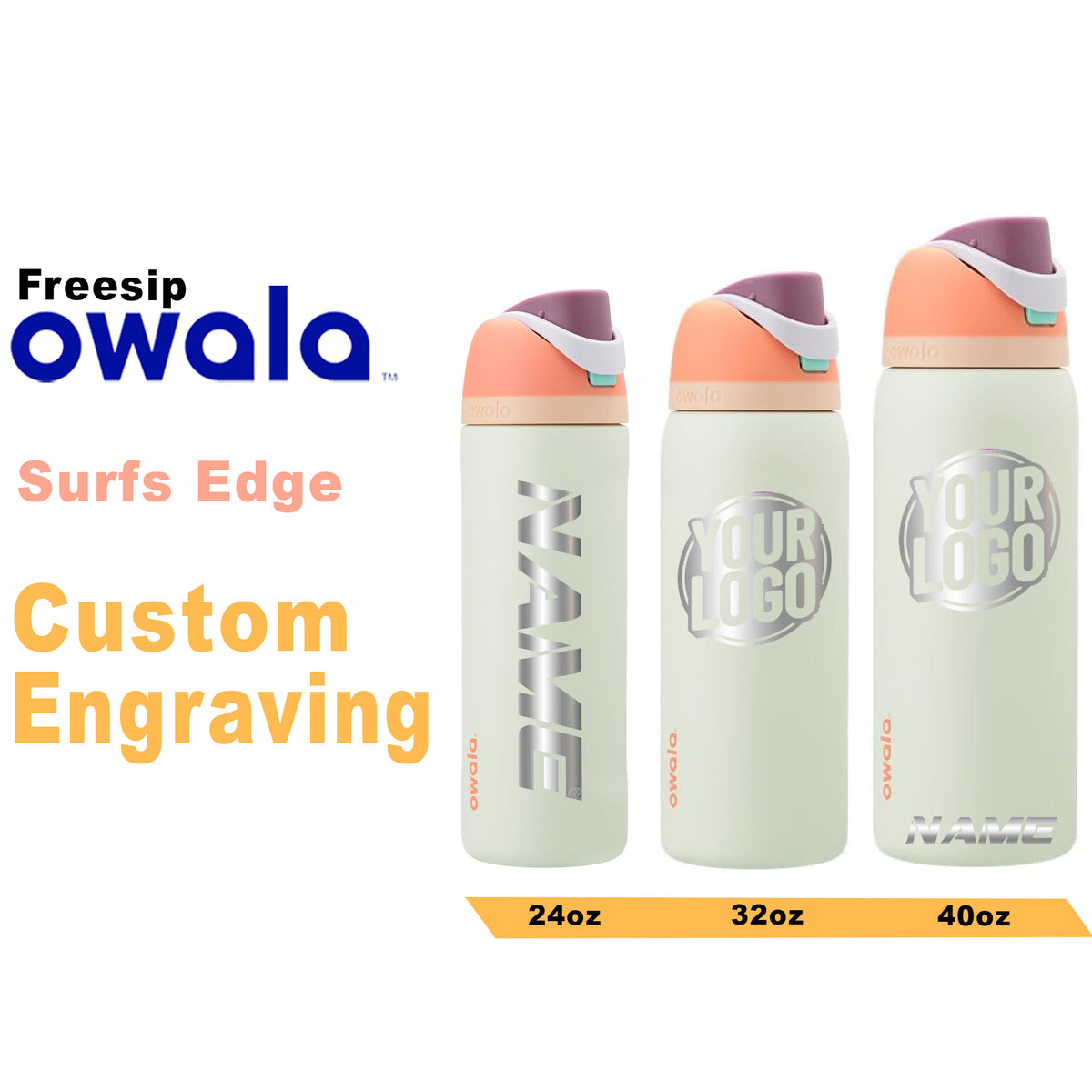 Owala Surfs Edge Color Freesip Water Bottles, Personalized Stainless Steel Bottle, Laser Engraved Custom Bottle, Thanksgiving engraving lounge