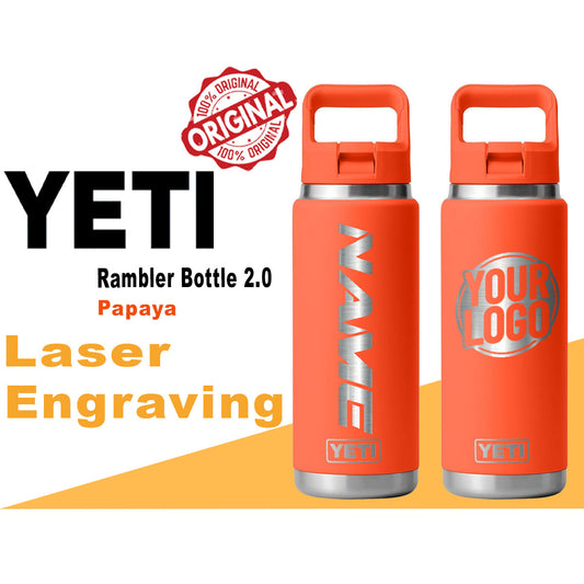 YETI Papaya Rambler Bottle 2.0: Laser Engraved Stainless Steel, Personalized Gift, Gift for Girlfriend, Thanksgiving, University Bottle