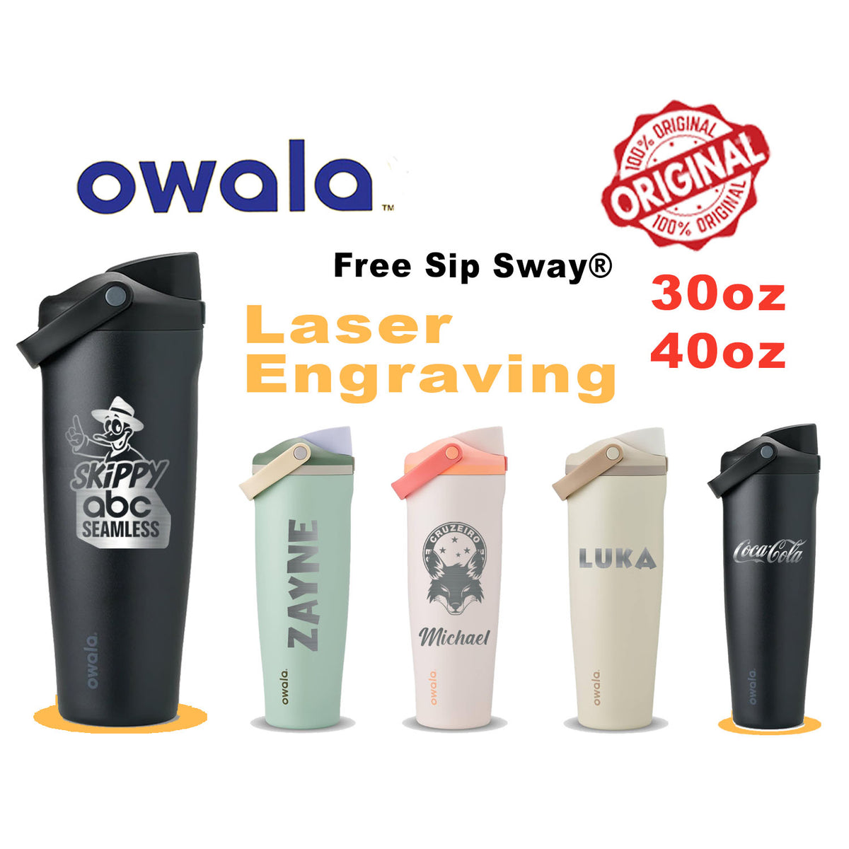 Personalized 30oz/40oz Owala FreeSip Sway Water Bottle, Laser Engraved Stainless Steel Bottle, Owala Custom Text Bottle, Bulk Water Bottle engraving lounge
