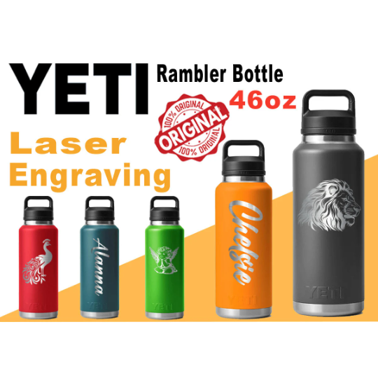 Personalized 46oz YETI Rambler Stainless Steel Bottle, Vacuum Insulated Custom Water Bottle, Laser Engraved Bottle with Chug Cap