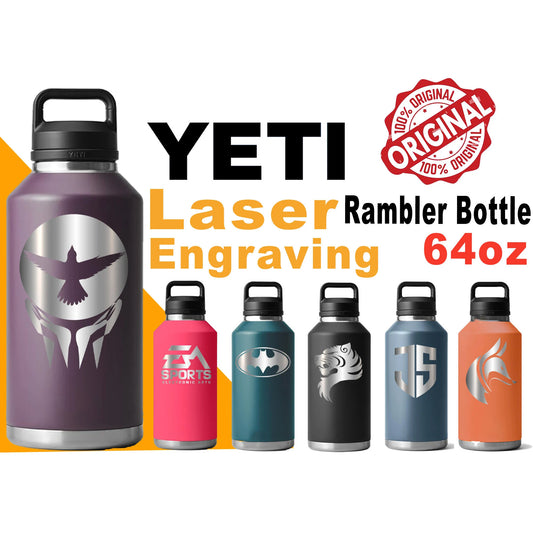 Personalized 64oz YETI Rambler Stainless Steel Bottle, Vacuum Insulated Custom Water Bottle, Laser Engraved Bottle with Chug Cap
