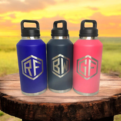 Personalized 64oz YETI Rambler Stainless Steel Bottle, Vacuum Insulated Custom Water Bottle, Laser Engraved Bottle with Chug Cap