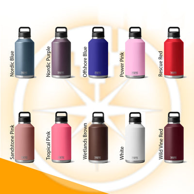 Personalized 64oz YETI Rambler Stainless Steel Bottle, Vacuum Insulated Custom Water Bottle, Laser Engraved Bottle with Chug Cap
