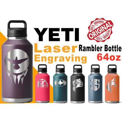 Personalized 64oz YETI Rambler Stainless Steel Bottle, Vacuum Insulated Custom Water Bottle, Laser Engraved Bottle with Chug Cap