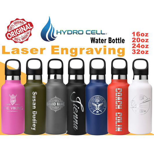 Personalized HYDRO CELL Stainless Steel Water Bottle, Laser Engraved Bottle with Straw & Standard Mouth Lids, 16oz, 20oz, 24oz, 32oz
