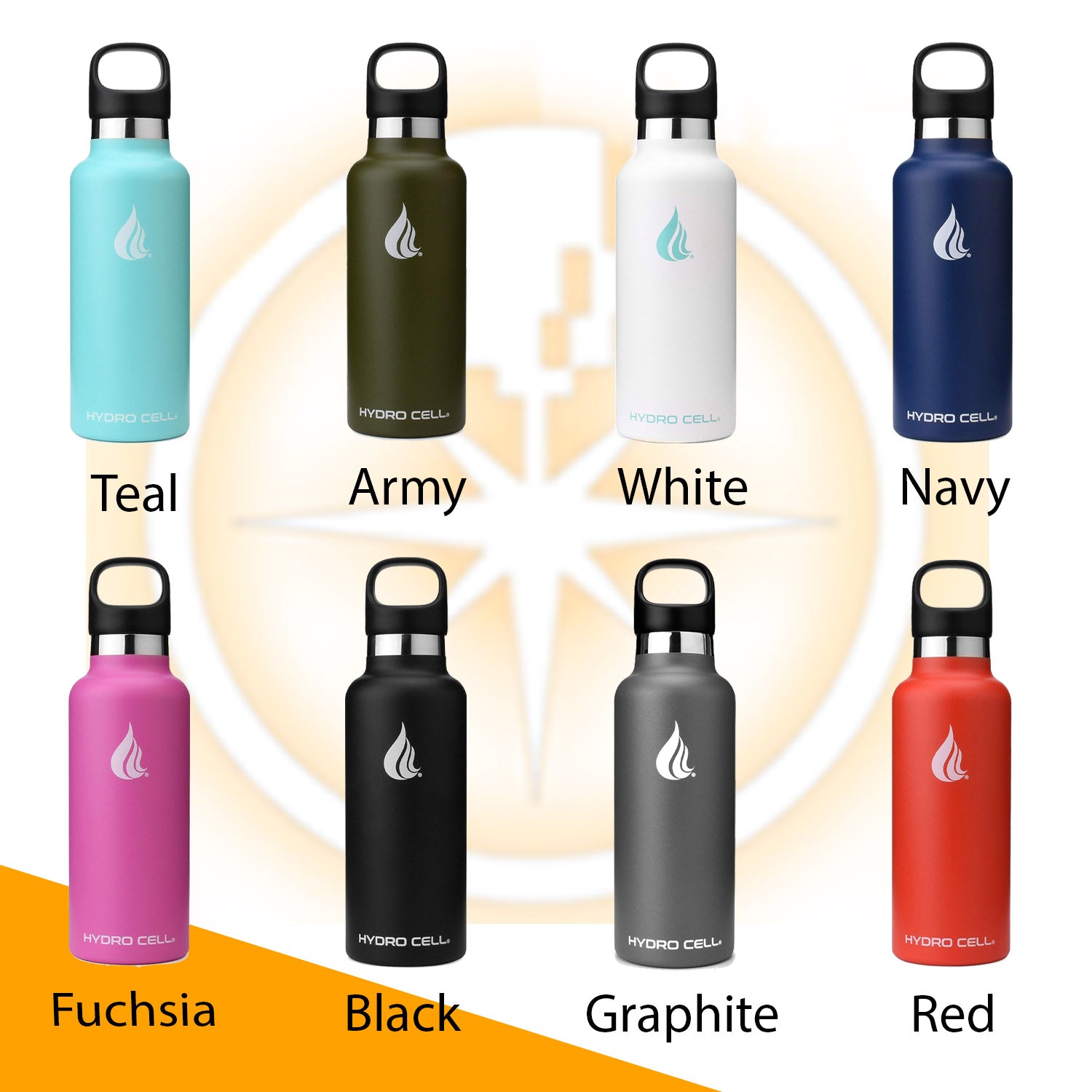 Personalized HYDRO CELL Stainless Steel Water Bottle, Laser Engraved Bottle with Straw & Standard Mouth Lids, 16oz, 20oz, 24oz, 32oz
