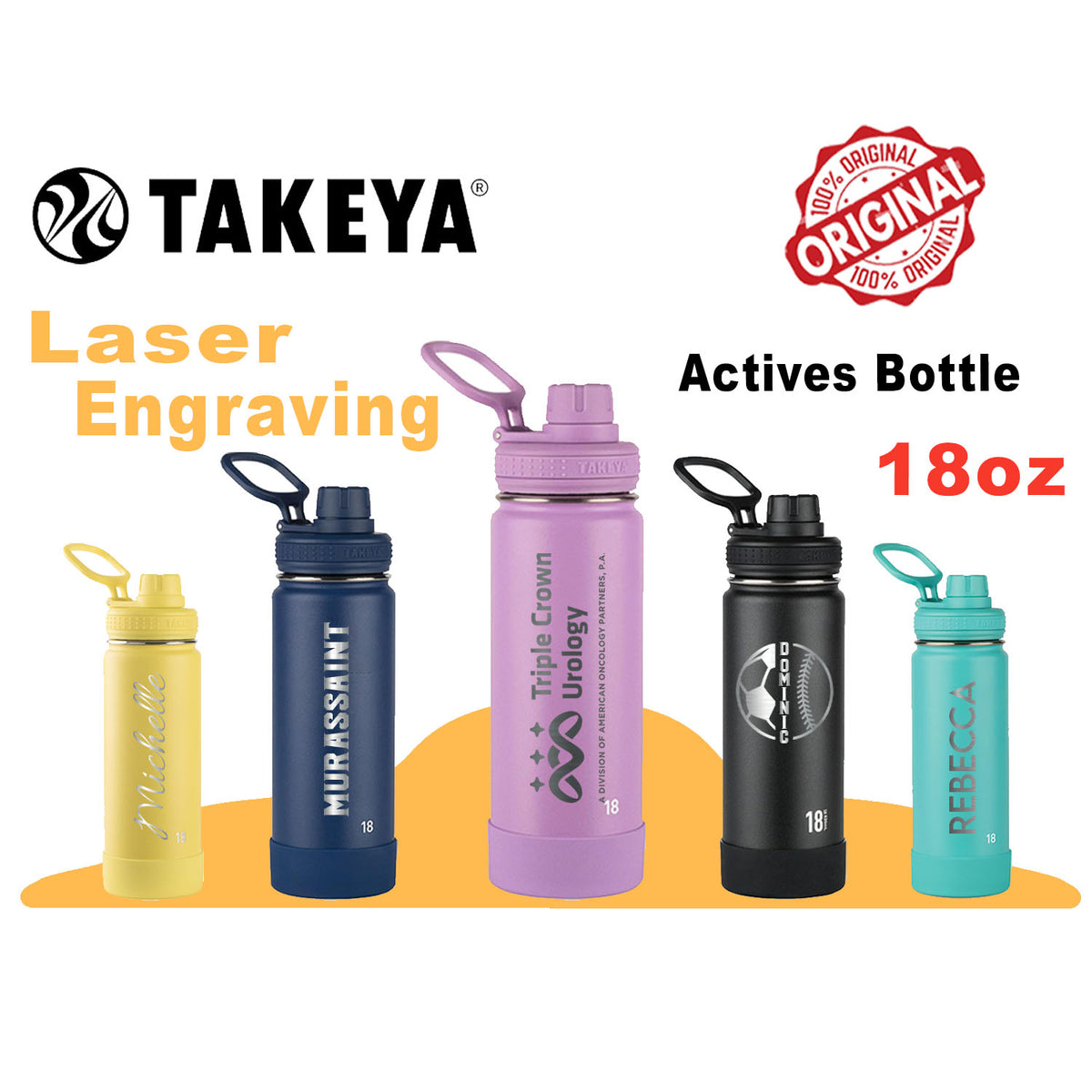 Personalized Takeya 18oz Activate Bottle, Laser Engraved Stainless Steel Water Bottle, Custom Name Bottle, Custom Logo Bottle, Bulk Bottle engraving lounge
