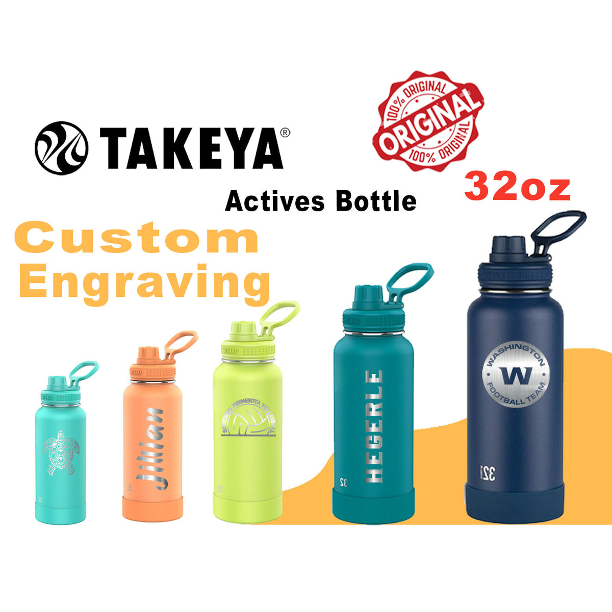Personalized Takeya 32oz Activate Bottle: Laser Engraved Stainless Steel Water Bottle, Custom Name Bottle, Custom Logo Bottle, Bulk Bottle engraving lounge