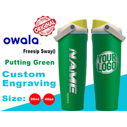 30oz, 40oz Owala Putting Green Color Freesip Sway Water Bottle. Laser Engraved Owala Bottle with Handle, Customized Bottle with Name & Logo
