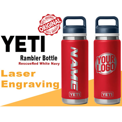 Yeti Rescue Red White Navy Color Rambler Bottle | Personalized Bottle, Laser Engraved Stainless Steel Bottle, Mother's Day, Zengraved Store.