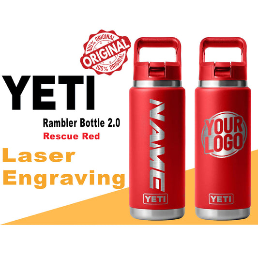 YETI Rescue Red Rambler Bottle 2.0: Laser Engraved Personalized Bottle, Custom logo and Name Bottle, Christmas Gift, Personalized Gift