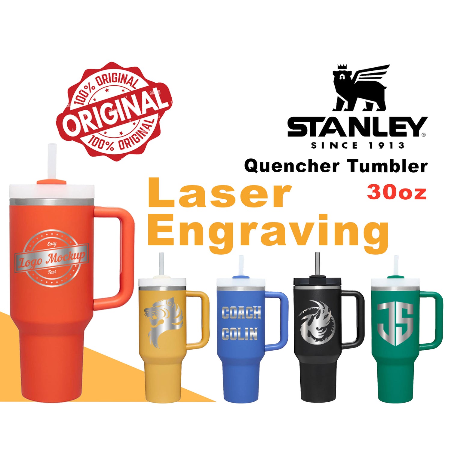 Stanley Quencher 30oz Tumbler,Personalized Stainless Steel Travel Cup, Custom Tumbler with Lid, Laser Engraved Tumbler,Hydration, Camping.
