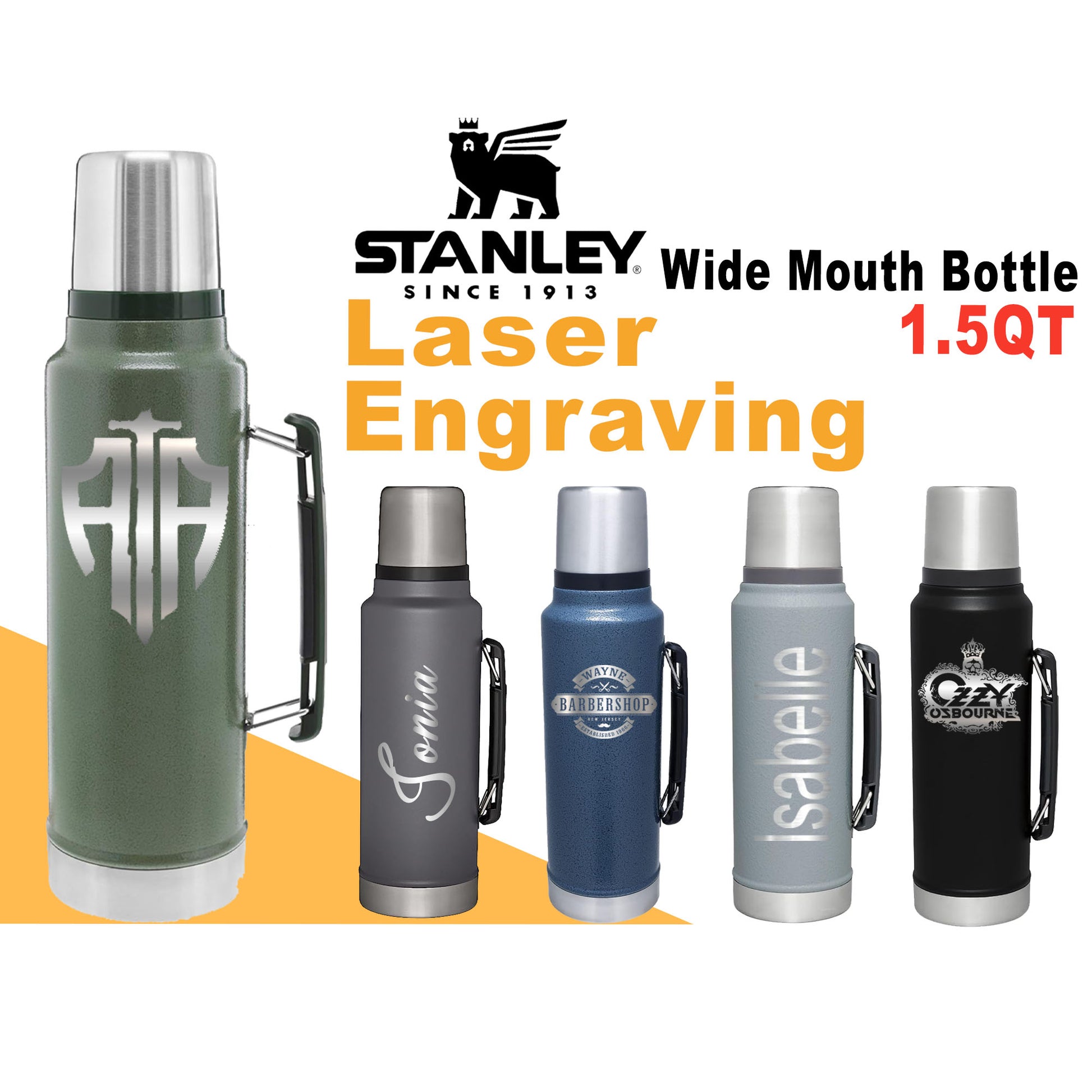 Stanley Wide Mouth Bottle Stainless Steel Bottle, Personalized Stainless Steel Bottle, Laser Engraved Bottle, 1.5QT