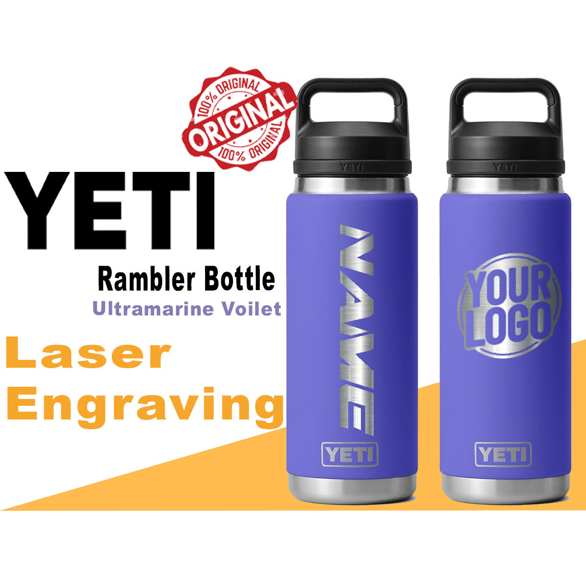 Yeti Ultramarine Violet Color Rambler Bottle | Laser Engraved Yeti Bottle, Stainless Steel Bottle, Custom Bottle, Text Bottle, Zengraved