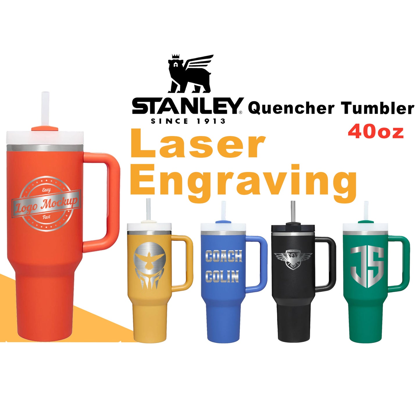 40oz Stanley Quencher H2.0 Strainless Steel Tumbler, Personalized Stainless Steel Tumbler, Laser Engraved Tumbler