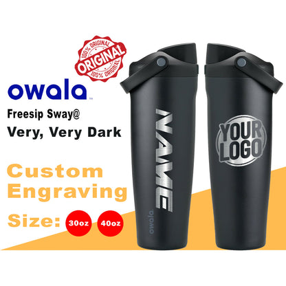30oz, 40oz Owala Very Very Dark Color Freesip Sway Water Bottle. Laser Engraved Owala Bottle with Handle, Customized Bottle with Name & Logo
