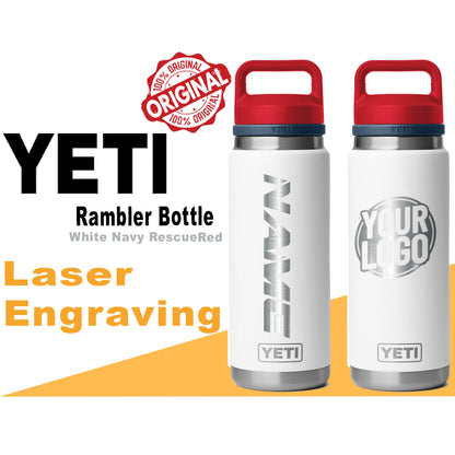 Yeti White Navy Rescue Red White Color Rambler Bottle | Custom Gift For your Friends and Family, Name & Logo Engraved Bottle, Zengraved