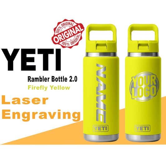 YETI Firefly Yellow Rambler Bottle 2.0: Laser Engraved, Personalized Stainless Steel Bottle, Birthday Gift, Hallowe'en Gift, Custom Gift,engraving lounge