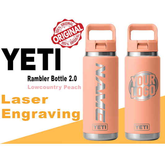 YETI Lowcountry Peach: Laser Engraved Bottle, Personalized Bottle with the same color Lid, Custom Insulated Bottle, BPA Free Bottle,engraving lounge