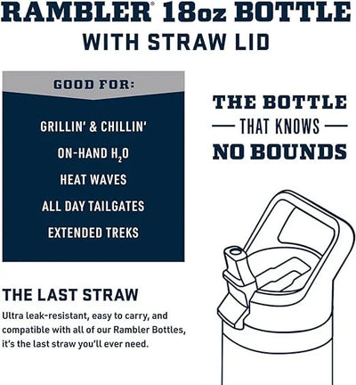 YETI Rambler 18oz Stainless Steel Water Bottle, Personalized Vacuum Insulated Bottle, Laser Engraved Water Bottle with Straw Cap, Drinkware