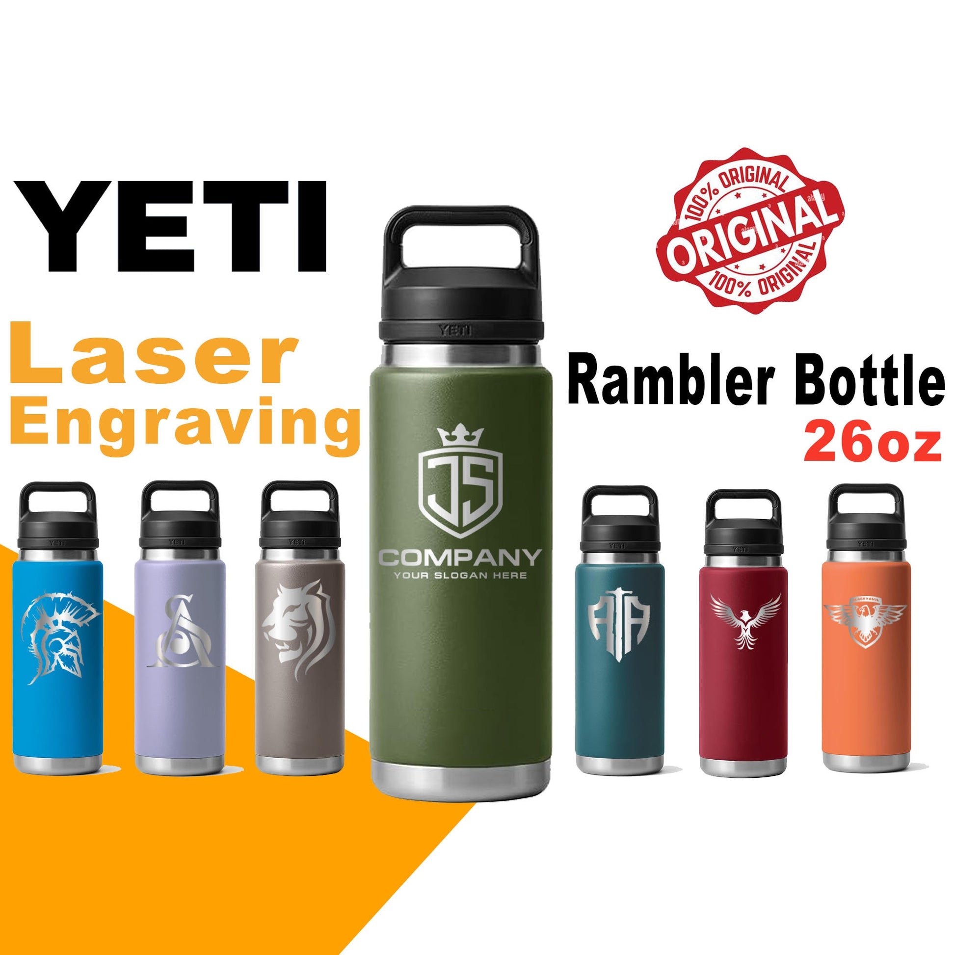 YETI Rambler 26oz Stainless Steel Water Bottle, Personalized Vacuum Insulated Bottle, Laser Engraved Water Bottle with Straw Cap, Drinkware