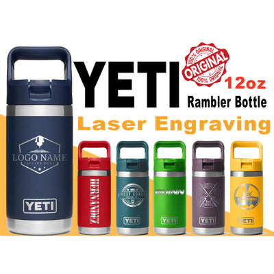 YETI Rambler Jr. 12oz Kids Bottle, Personalized Vacuum Insulated Bottle, Laser Engraved Custom Water Bottle with Straw Cap, Drinkware