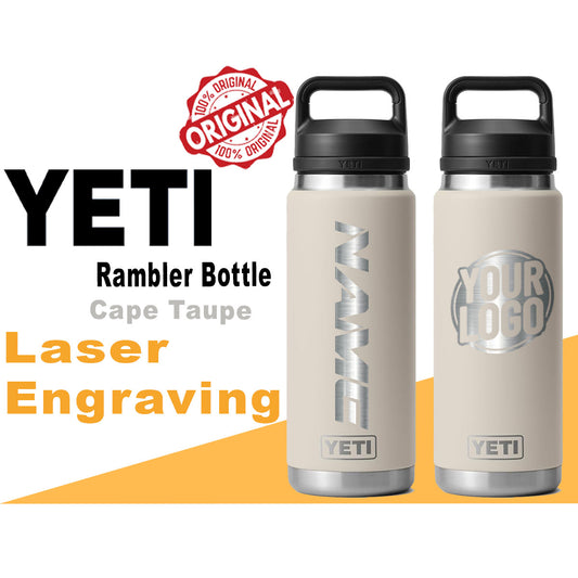 Yeti Cape Taupe Color Rambler Bottle | Custom Gift For your Friends and Family, Name & Logo Engraved Bottle, Stainless Steel, engraving lounge