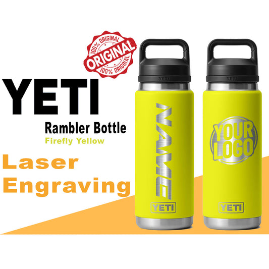 Yeti Firefly Yellow Color Rambler Bottle | Personalized Bottle, Laser Engraved Stainless Steel Bottle, Mother's Day Gift, engraving lounge