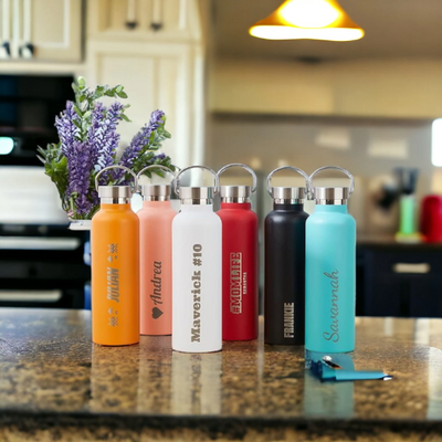 Custom Laser Engraving on Your own Stainless Steel Water Bottle and Tumbler of all Brand.